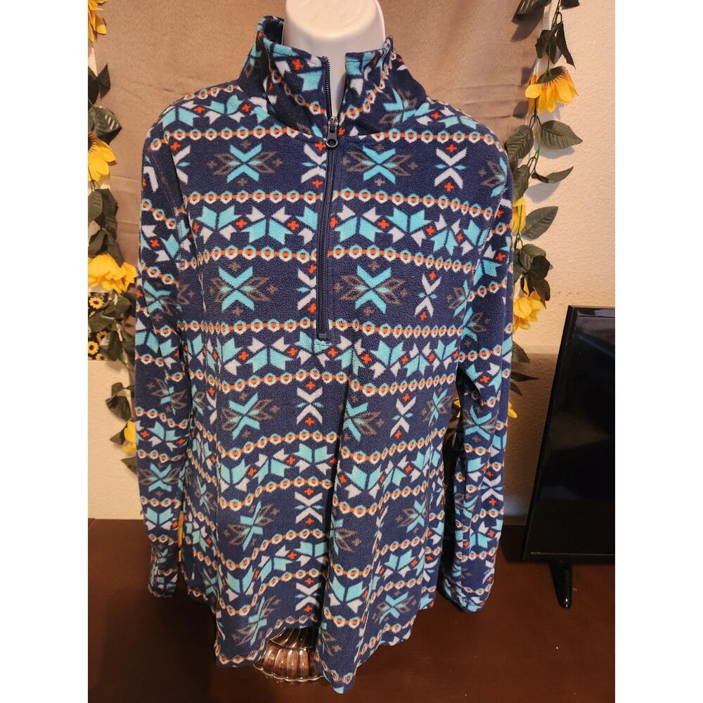 Victory Outfitters Women's Blue Fair Isle Aztec 1/4 Zip Fleece Pullover Size XL